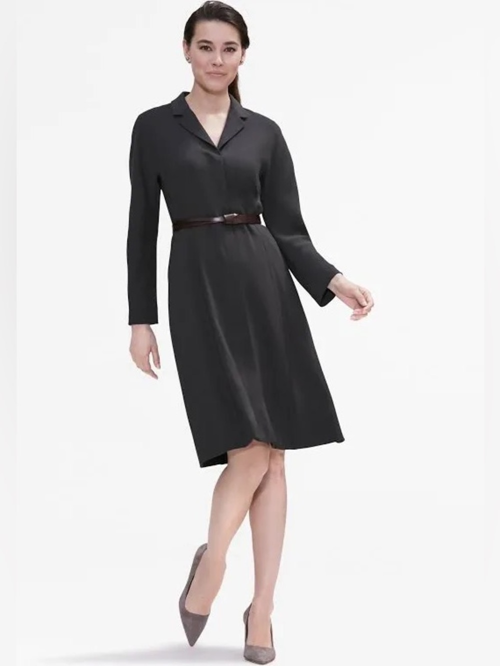 M.M.LaFleur Liz Dress Charcoal Gray Button Front Twill Shirt Dress Size 12